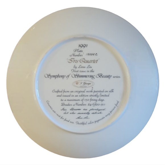 Vtg 91 Iris Quartet Lena Liu Butterfly Gold Accents Ceramic Plate 8.5" - Picture 2 of 3